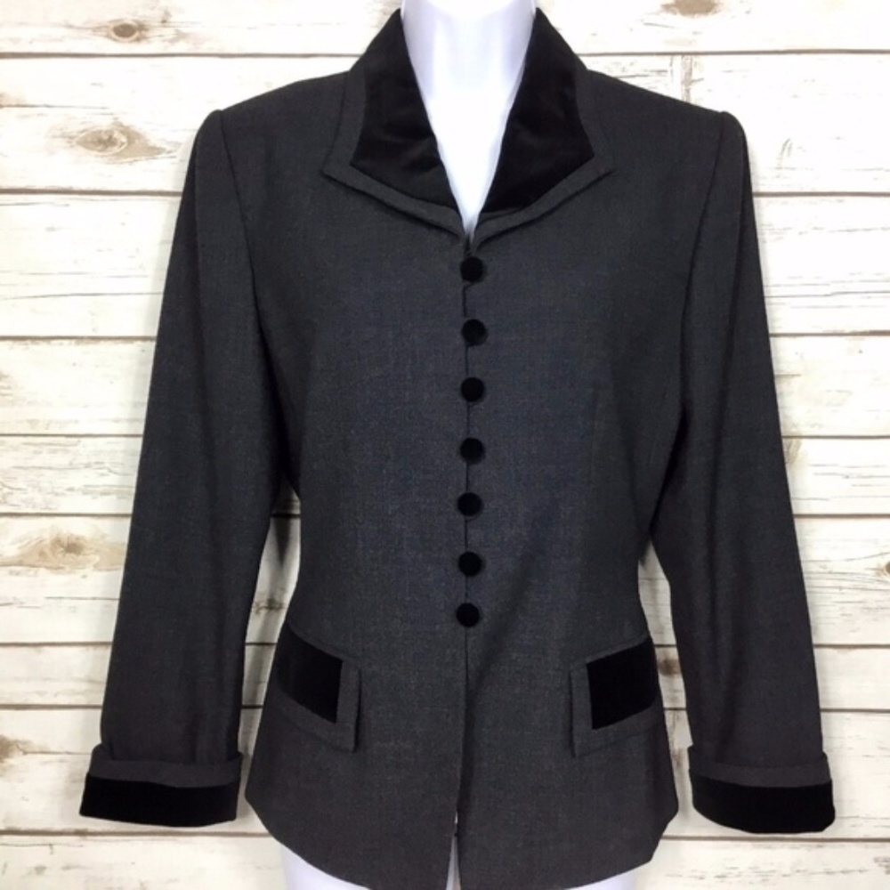 Kasper Black Equestrian Style Jacket Velvet Detail